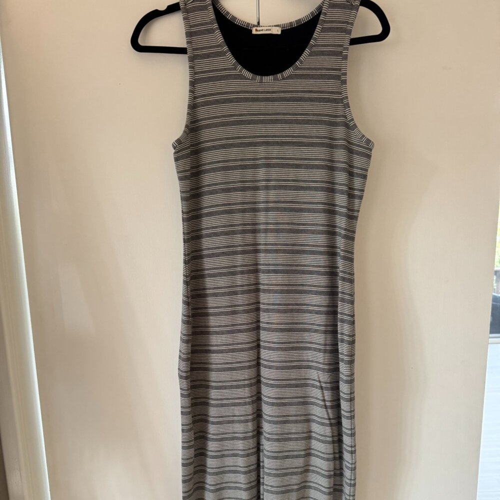 Marine Layer Lexi Tank Dress Stretch Striped Rib Black White  - Size Large